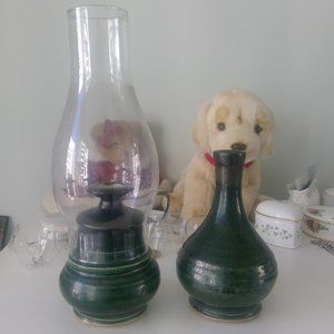 Hurricane lamp and vase sold as set